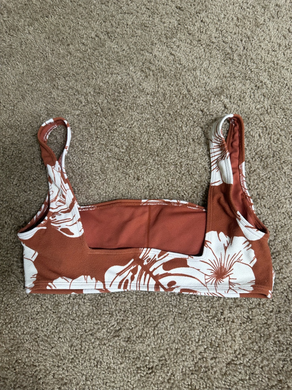 Rust Floral Roxy Square-Neck Swim Top - Picture 2 of 4